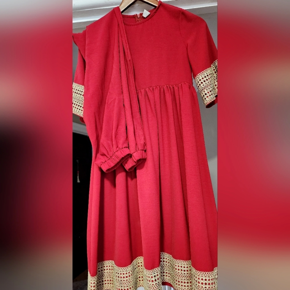Elegant Red and Gold Kids Dress W Pants